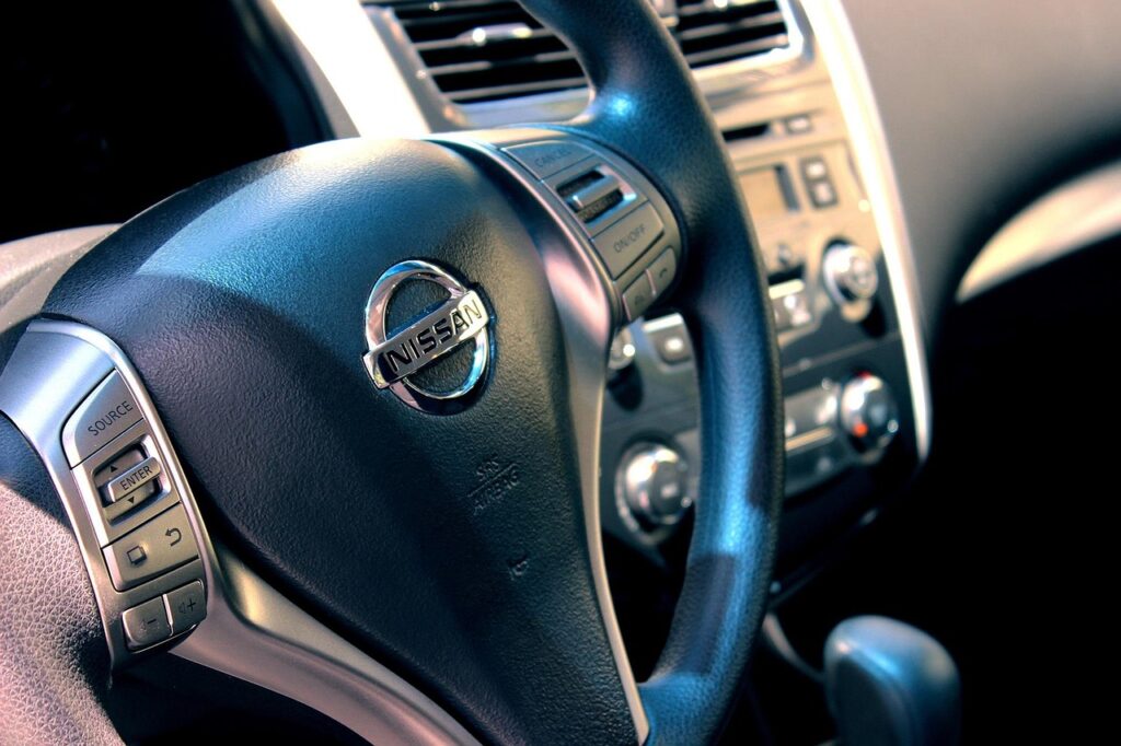 nissan, car, automobile, auto, vehicle, drive, steering wheel, interior, car wallpapers, car interior, automotive, transportation