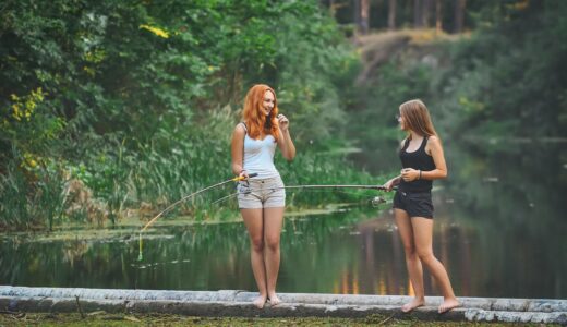 girls, river, summer, leisure, fishing, rod, nature, summer, summer, summer, summer, summer