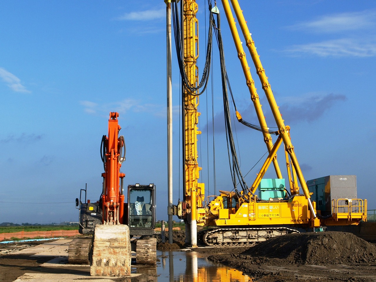 landscape, heavy equipment, the application, ground improvement, grade, metal, bowling, construction, red, huang, blue sky, cloud, ground improvement, ground improvement, ground improvement, ground improvement, ground improvement