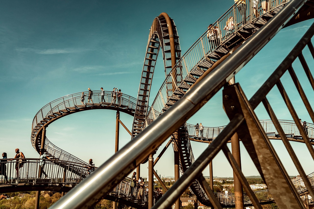 duisburg, tiger and turtle, people, hike, grind, image material, landmark, sculpture, stairs, places of interest, building, spiral, architecture, duisburg, sculpture, stairs, stairs, stairs, stairs, stairs, spiral