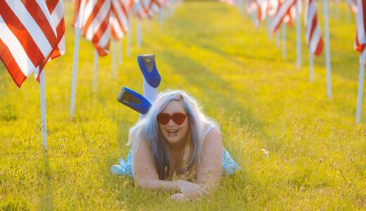 woman, fashion, nature, united states, american flags, female, model, plus-size model, sunset, portrait, fourth of july, july 4th