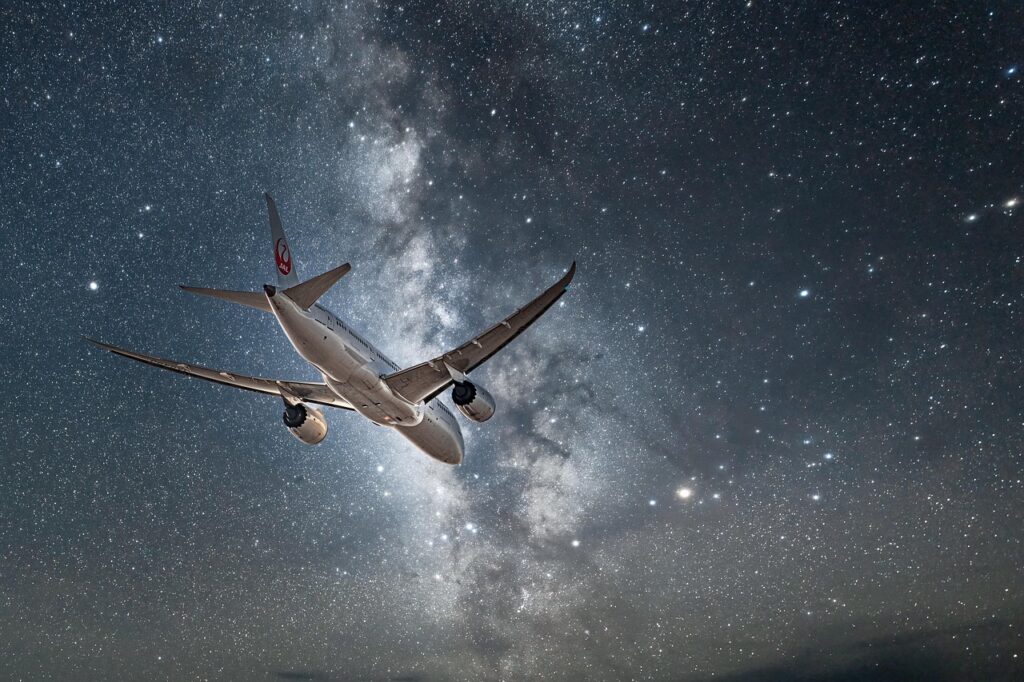 airplane, starry sky, milky way, composite, fake image, japan, engine, not true, airplane, airplane, airplane, airplane, airplane