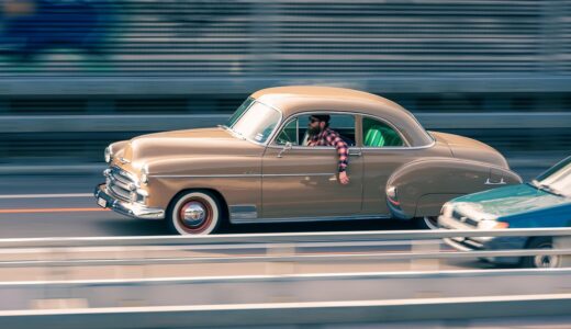 man, automobile, road, retro, antique car