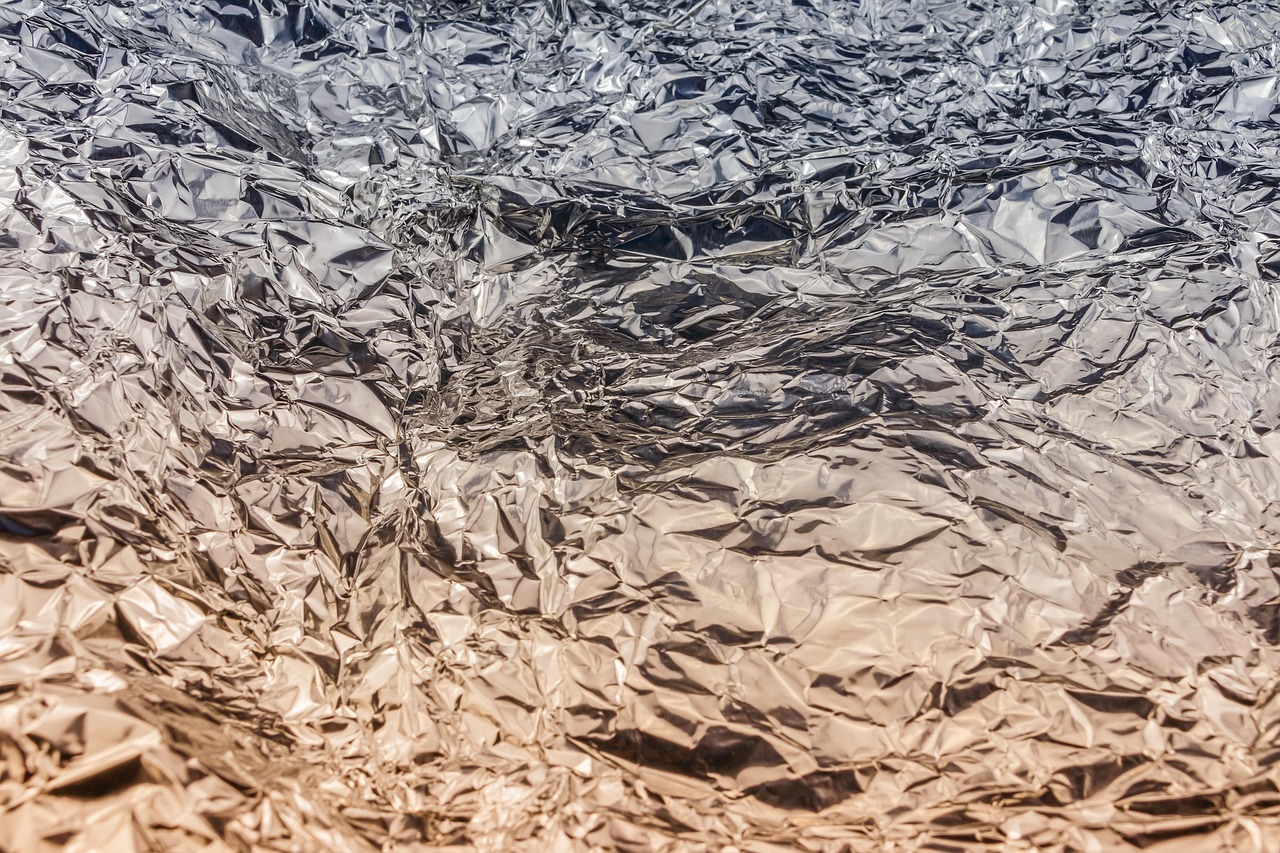 metal foil, aluminum, wrinkled, texture, structure, shine