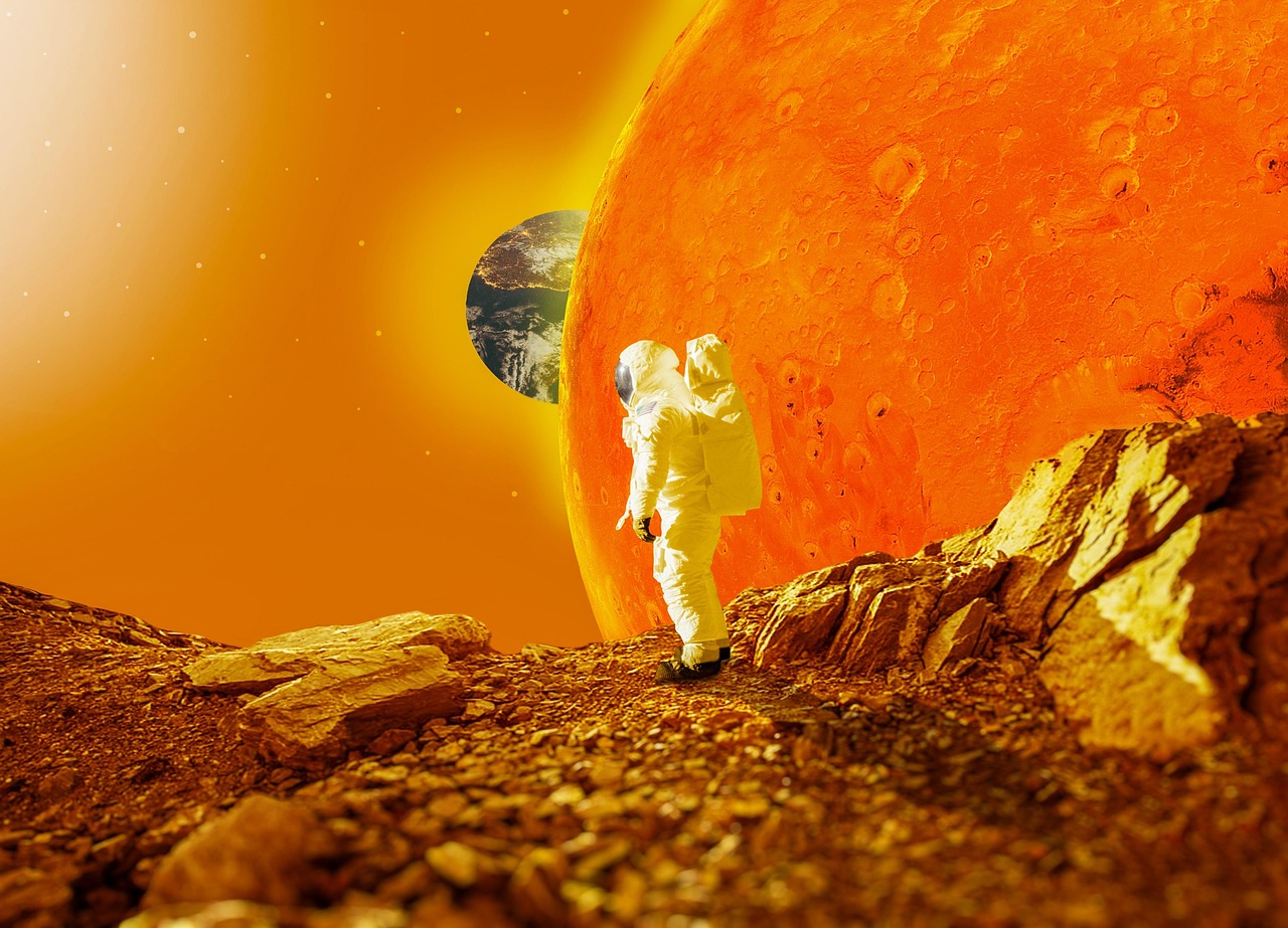 astronaut, planets, mars, earth, solar system, space, starts, spaceship, composite, universe