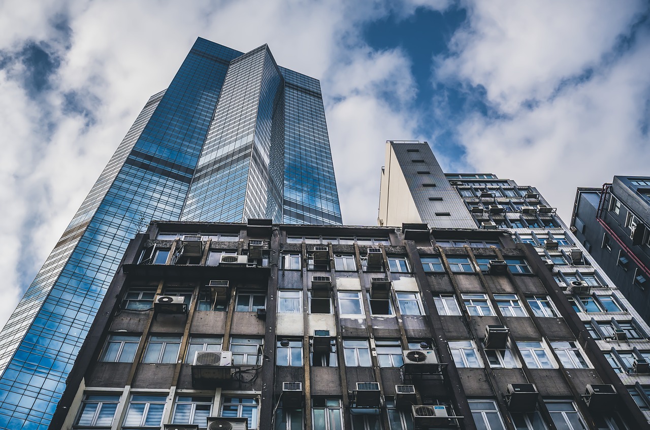 contrast, architecture, buildings, building, skyscrapers, hong kong, countries, poor, rich