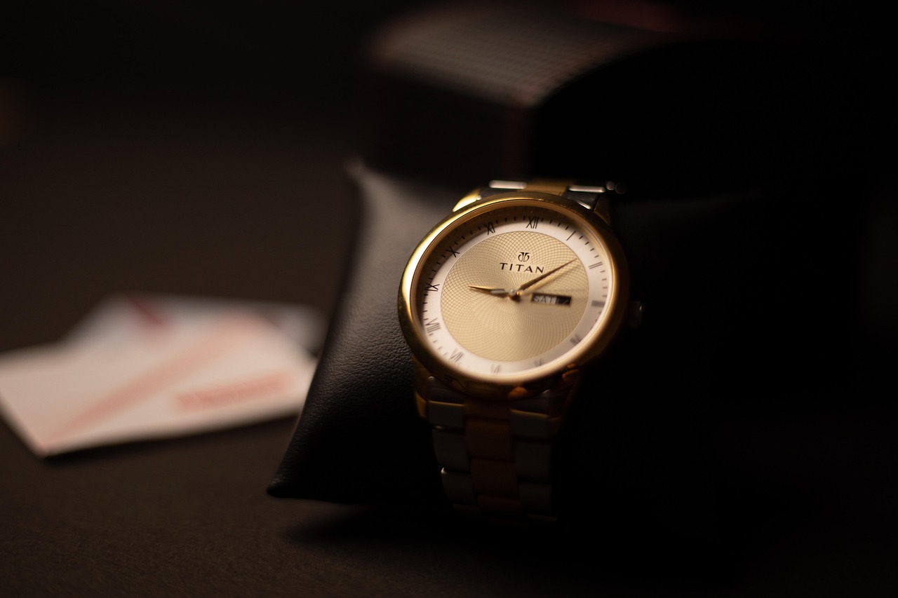 watch, wristwatch, titan, men, time, timepiece, fashion, golden, titanium, jewelry, closeup